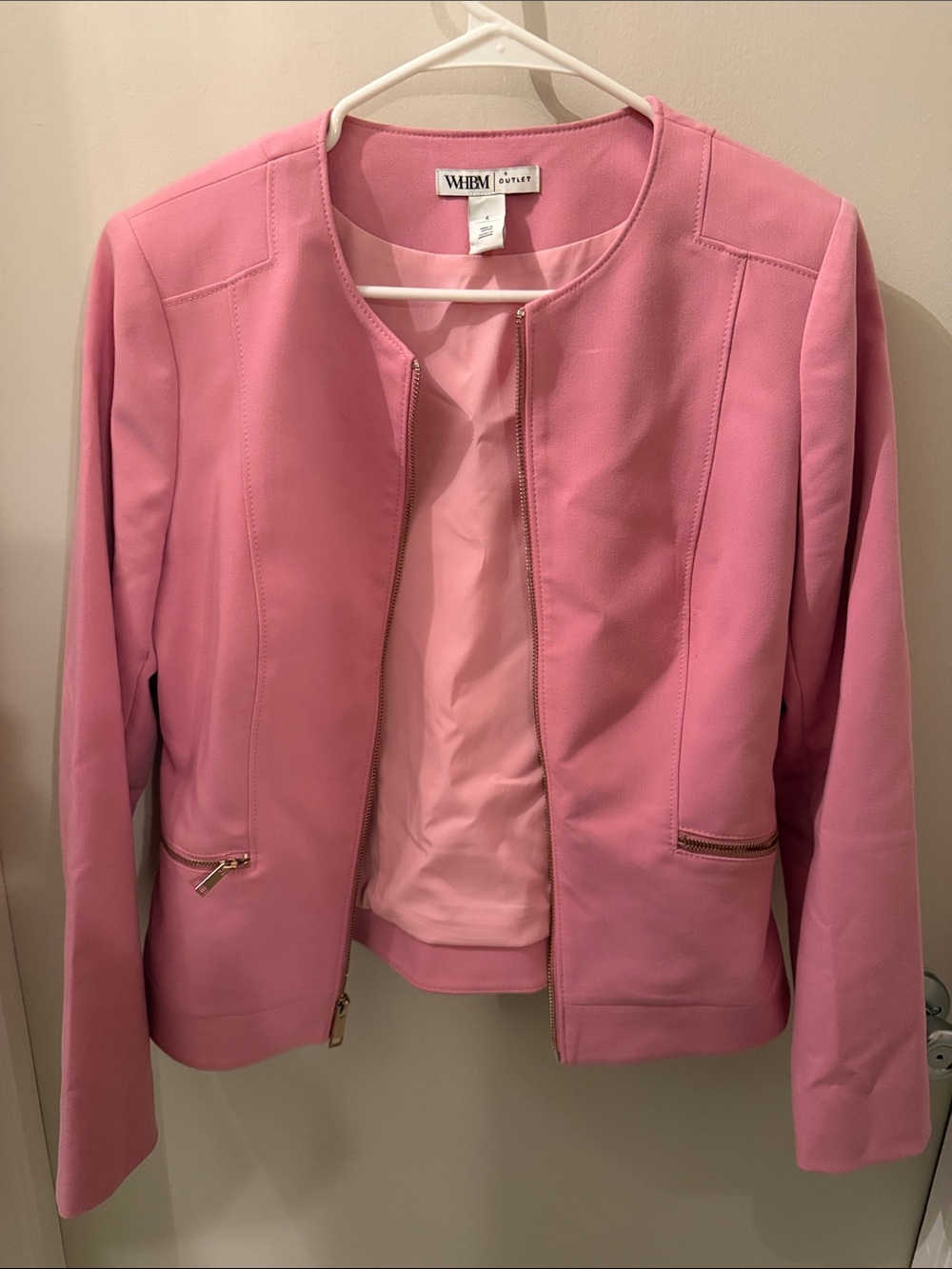 White House Black Market Pink Zip-Front Tailored Blazer